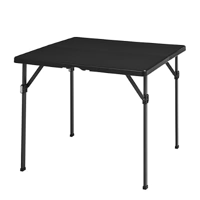Amazon Basics Mesa de comedor plegable cuadrada con asa de transporte, para interiores y exteriores, portátil, ligera, viaje, picnic, camping, negro, 86.1 x 86.1 x 74 cm