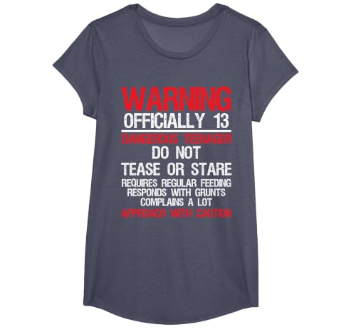 13 Years Old Warning Dangerous Teenager 13th Birthday T-Shirt, Girls, Heather Blue, X-Small