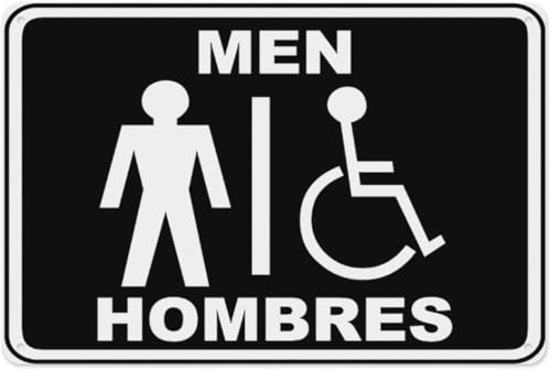 Bilingual Men Accessible Restroom Warning Sign 8X12 Inch Wall Facility Plaque Fit For Indoor Outdoor Yard Lawn Home Farm Handicap Facility Space Male Friendly Rest Area Daily Guidance Use