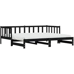vidaXL Sofá Cama Nido, Diván Extensible, Cama Extraíble de Invitados, Estructura de Cama para Salón Dormitorio, Madera Maciza de Pino Negro 80x200 cm