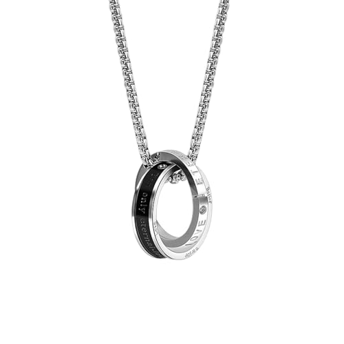Image of Silver Chain For Man, Anti Tarnish Double-Ring Pendant Necklace, Stylish Accessories For Men, Locket For Men Stylish Suitable For Gift For Valentine'S Day And Anniversaries, Length 60cm