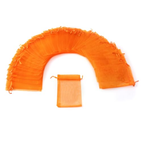 Image of Dealglad 100pcs Drawstring Organza Jewelry Candy Pouch Party Wedding Favor Gift Bags (3.5x4.5, Orange)