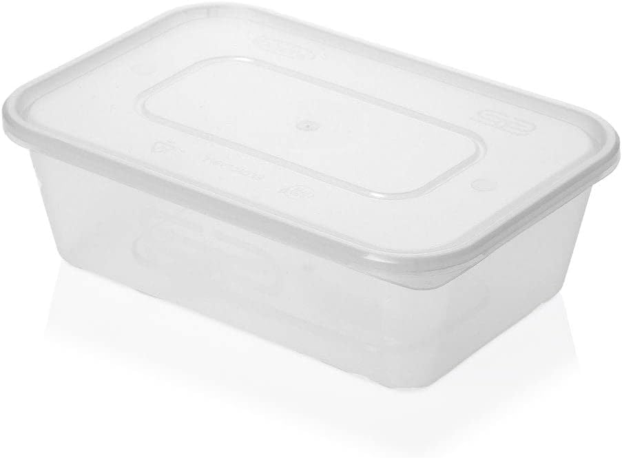 Crazee Deal Satco Plastic Containers with Lids, 650ml, Durable, Microwavable, Reusable, UK Manufactured (Pack of 50)