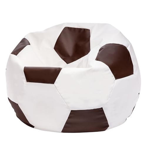 Ecopuf, Puff Fauteuil en Forme de Balle de Football en Simili Cuir Taille XL - Pouf avec Rembourrage - Pouf Fauteuil avec Double Zip - Dim 105x80 Marrone Scuro E13