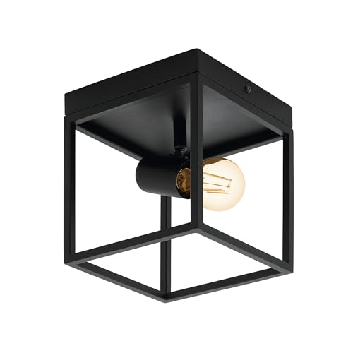 EGLO Deckenlampe Silentina, 1 flammige Deckenleuchte, Industrial aus Stahl, Wohnzimmerlampe in Schwarz, Küchenlampe, Flurlampe Decke mit E27 Fassung