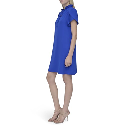 Image of DKNY Women's Front Tie Ruffle Neckline Trapeze Dress