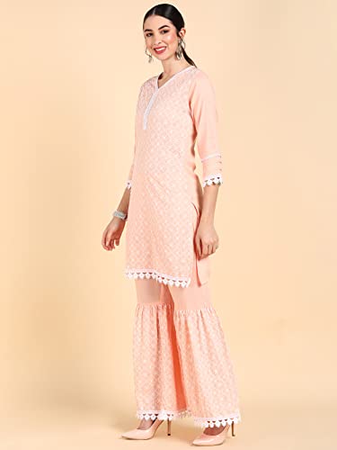Image of Vaamsi Women's Poly Silk Ethnic Motifs Embroidered Straight Kurta Set with Dupatta