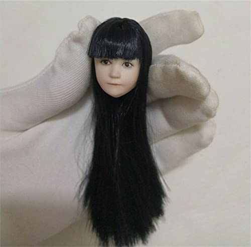 Sculpture de tête de femme 1/6 figurine action 30 cm Loli peau pâle cheveux noirs