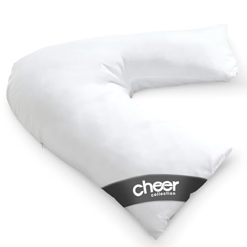 Cheer Collection Oversized V-Shaped Pillow, L-Shaped Pillow for Neck and Shoulder Support, Curved Body Pillow with Removable Pillowcase