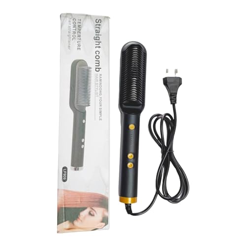Image of Hair Straightener Brush,Hair Straightening Iron Built with Comb, Fast Heating & 5 Temp Settings & Anti-Scald, Perfect for Professional Salon at Home Hair Styler (Black)