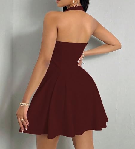 Image of PerZeal Women's Summer Halter Dress Backless Mini Beach Party Dress Sleeveless A-Line Sundress Casual Club Dress