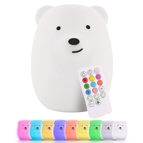 Lumipets Benny the Bear Squishy Silicone Night Light for Kids | Cute Night Light with...