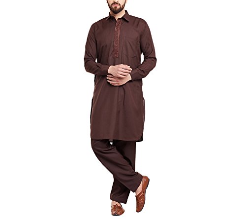 Image of SOJANYA (Since 1958 Men's Soft & Comfortable Cotton Blend Solid Pathani Set-Perfect for Eid & Holi Celebrations