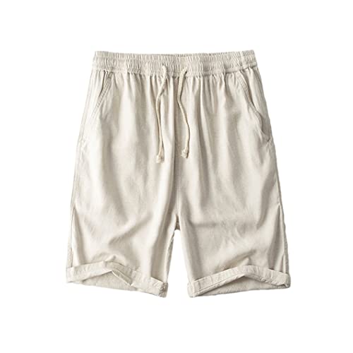 Short de bain en coton et lin blanc uni Disimlarl pour homme décontracté