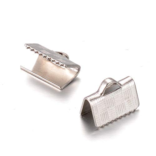 Craftdady 100Pcs Stainless Steel Ribbon Ends 10x5mm Bookmark Pinch Crimp Clamp Cord End Fastener Clasps for Leather Suede Jewelry Making