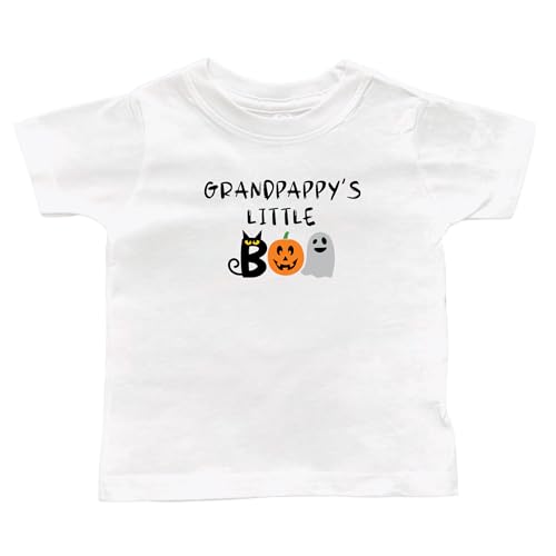 Grandpappy's Little Boo White Infant or Toddler T-Shirt, Grandson or Granddaughter Present, Autumn Kid Shirt, Halloween Fall Gift (Grandpappy Little Boo Shirt)