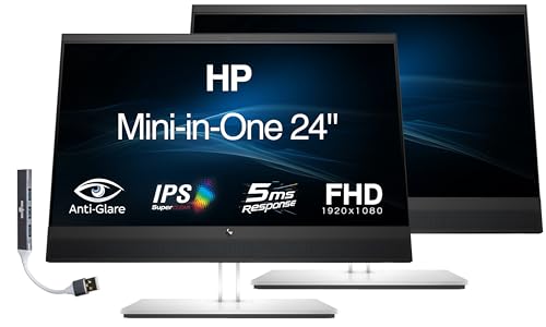 Image of HP Mini-in-One 24 inch FHD Monitor with DKZ Hub, Built-in Microphone, Speakers & Webcam, Black /Silver Color 2Pack only Compatible with EliteDesk 705 /800 G5 Mini & ProDesk 400 /600 G5 Mini