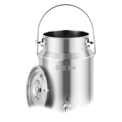 304 Stainless Steel Milk Can with Spigot 10L Milk Bucket Wine Pail Bucket Tote Jug Milk Churn Can Canister Oil Barrel Tea Canister Water Beverage Drink Dispenser with Sealed Lid