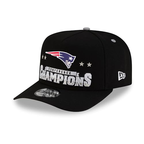 New Era Men's Black New England Patriots 2025 AFC Champions Locker Room Trophy Collection A-Frame 9FIFTY Snapback Hat