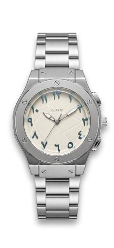 Image of Risslay Premium Arabic Dial Quartz Watch for Men, Silver Stainless Steel, Analog Display