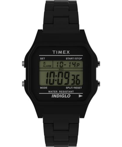 Montre T80 Timex noir 34 mm rétro avec bracelet acier inoxydable réglable