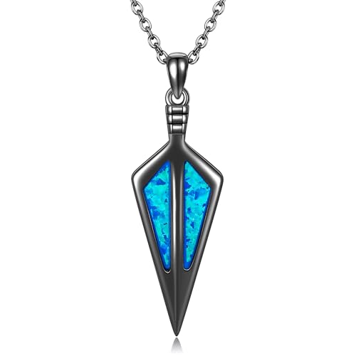 Collier tête de flèche en argent 925 et opale bleue, un bijou d'exception raffiné