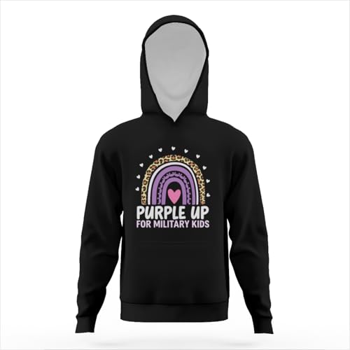 Vintage Purple Up for Military Kid Month Military Child Rainbow Hoodies for Teen Girls Boys Kangaroo Pocket Sweatshirt3