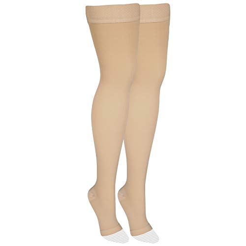 NuVein Medical Compression Stockings, 20-30 mmHg Support, Women & Men Thigh Length Hose, Open Toe, Beige, X-Large, NV4468BG-XL - Thumbnail 5