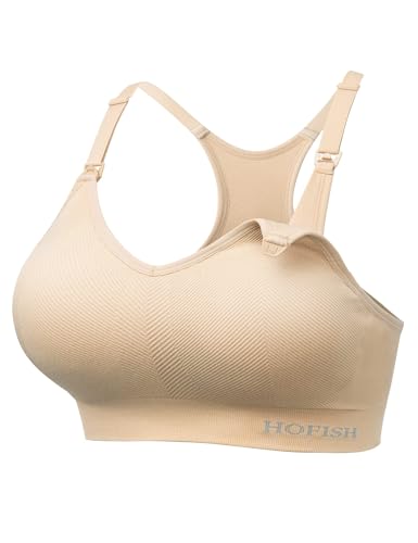 Image of HOFISH Support Nursing Bras for Breastfeeding Medium Impact Maternity & Nursing Sports Bra Seamless Racerback Pregnancy Bra