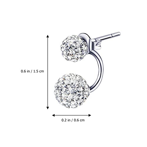 Generic 925 Sterling Silver Double Ball Earrings 1 Pair Chic Round Rhinestones Crystal Ear Studs Front Back 2 In 1 Diamond Earing Jewelrie Shiny Glittering Women Ear Ornament Piercing Retainers #TOP2