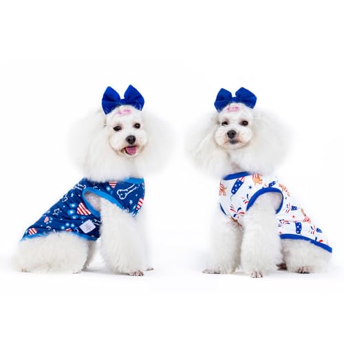 Image of CuteBone Dog Shirts 2-Pack Soft Pet Clothes Breathable Summer Vest for Small Puppy and Stretchy Cat Apparel