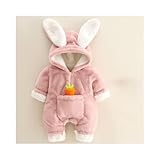 Auyyhui ベビー服 新生児服 出産祝い ロンパース カバーオール 長袖 前開き モコモコ フード付き 冬 厚手 防寒 ふわふわ ベビースーツ 赤ちゃん 子ども服 可愛い ニット 歩行服 ウサギ着ぐるみ 動物 干支 年賀状 ギフト プレゼント 0～2 歳 男の子 女の子 コスチューム 百日祝い (ピンク,73)