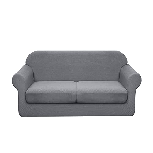 Granbest 3 Piece Premium Water-Repellent Couch Slipcover for 2 Cushion Couch Super Soft Loveseat Sofa Covers High Stretch Separate Cushion Couch Covers for Dogs Furniture Cover (Medium, Light Gray)