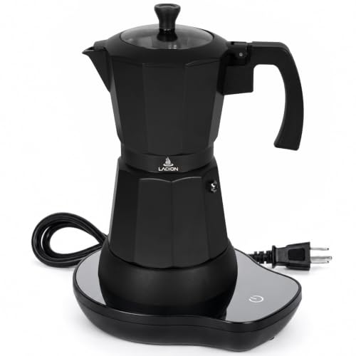 Image of LAOION 6 or 3 Cup Electric Moka Pot, Cafeteras Electricas Modernas-Black