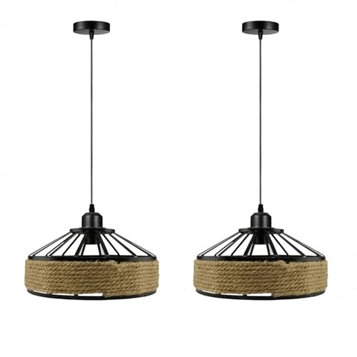 Image of LEDSone Set of 2 Modern Ceiling Pendant Light 30cm Hemp Rope Finish Lamp Shade Fittings for Home Décor, Bedroom, Living Room, Kitchen Island, and Improvement Essential