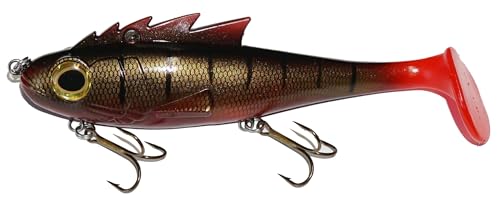 Musky Swimbait Livingston Mustang Soft Plastic Lure with EBS Sound Technology for Pike Muskie (Burnt Roach)