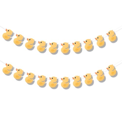 BOXOB 2 Piezas Pancarta Cumpleaños de Pato, Dibujo Animado Lindo Pato Amarillo Guirnalda Fondo de Fotos Decoración Colgante para Cumpleaños Temáticos Suministros para Fiestas Decoraciones