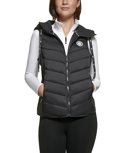 DKNY Women's Hooded Puffer Vest, Black, S