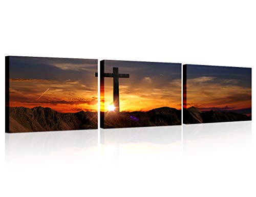 Canvas Wall Art Christian Painted Wall Paintings 3 Piece Wall Decoration for Living Room Decor Crucifixion Of Jesus Christ HD Wall Pictures for Bedroom Stretched Framed Ready to Hang (16x24 inch x3)