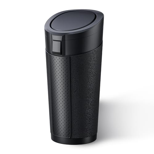 RCPOWERCH Car Trash Can Cup Holder with Lid, Leakproof Silent Mini Trash Can for Car, Press & Pop, Small Automotive Garbage Bin for SUV, Truck, Office, Home, Bedroom