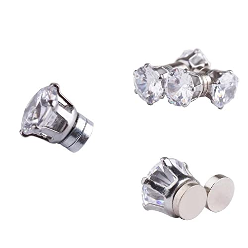 Magnetic Ear Stud Men Women Fake Round Silver Non Piercing Clip on Magnet 1 Pair - Image 3