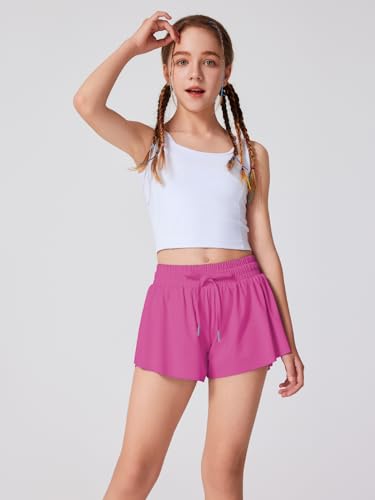 LaBeca Shorts atléticos rodados para meninas, corrida, tênis, borboleta, camada dupla, com bolsos, s