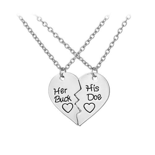 Couple Necklace for Valentine's Day Her Buck His Doe Necklace Matching Heart Necklace for Husband Wife Split Heart Puzzle Necklace for Boyfriend Girlfriend