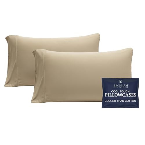 Image of Beckham Hotel Collection Cooling Pillowcases for Hot Sleepers, King Size Set of 2, Cool Bedding, Envelope Closure, Silky Soft, Breathable, Moisture-Wicking, Sand