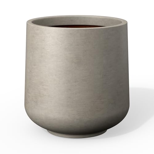 Image of Kante Small Round Curved Weathered Concrete Planter 9.4 inch Dia, Outdoor | Rubber Plug for Indoor, Drainage for Garden, All-Weather Cement Flower Pot, Handcrafted, Anti-Frost & UV, Modern Home Decor
