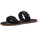 Athlefit Women's Braided Flat Sandals Square Open Toe Slip On Slides Woven Sandals Black Size 8