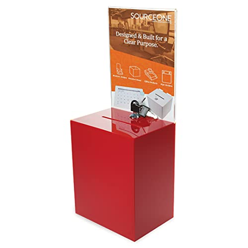 Source One Premium Tall Donation Box For Charity With 6.75″ X 8.5″ Sign Holder Available In Multiple Colors (1 Pack, Red) #TOP25