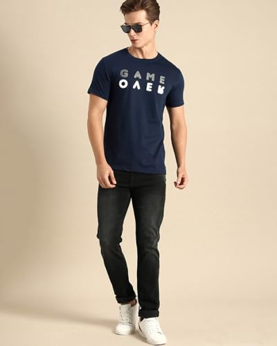 Image of Bewakoof Men's Game Over Printed 100% Cotton T-Shirt - Regular Fit, Round Neck, Half Sleeves