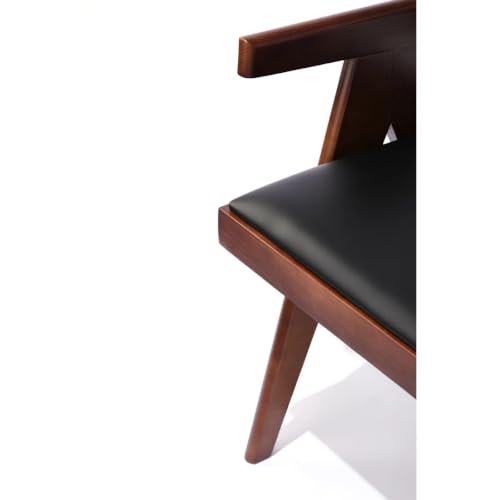 Image of Solid Wood Arm Chair with Cushion and Cane Back Support Chair Living Room Bedroom Home Wooden Armchair Furniture Garden Balcony Outdoor & Indoor (Walnut Chair with Black Leather 2)