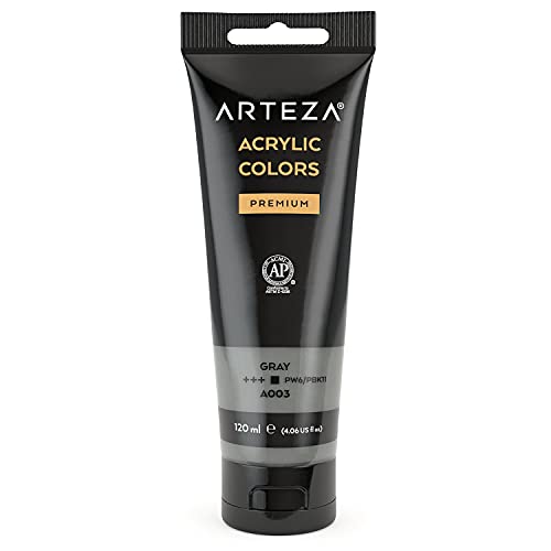 ARTEZA Acrylic Paint Gray Color (120 ml Pouch, Tube), Rich Pigment, Non Fading, Non Toxic, Single Color Paint for Artists and Hobby Painters
